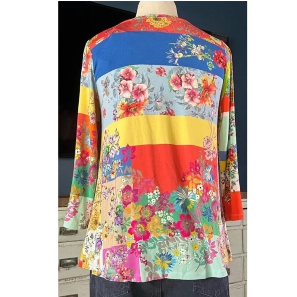 🔥🔥Johnny Was Marcel Lenora Patchwork Tunic Floral Motif Pink & Yellow SizeXSMALL_6